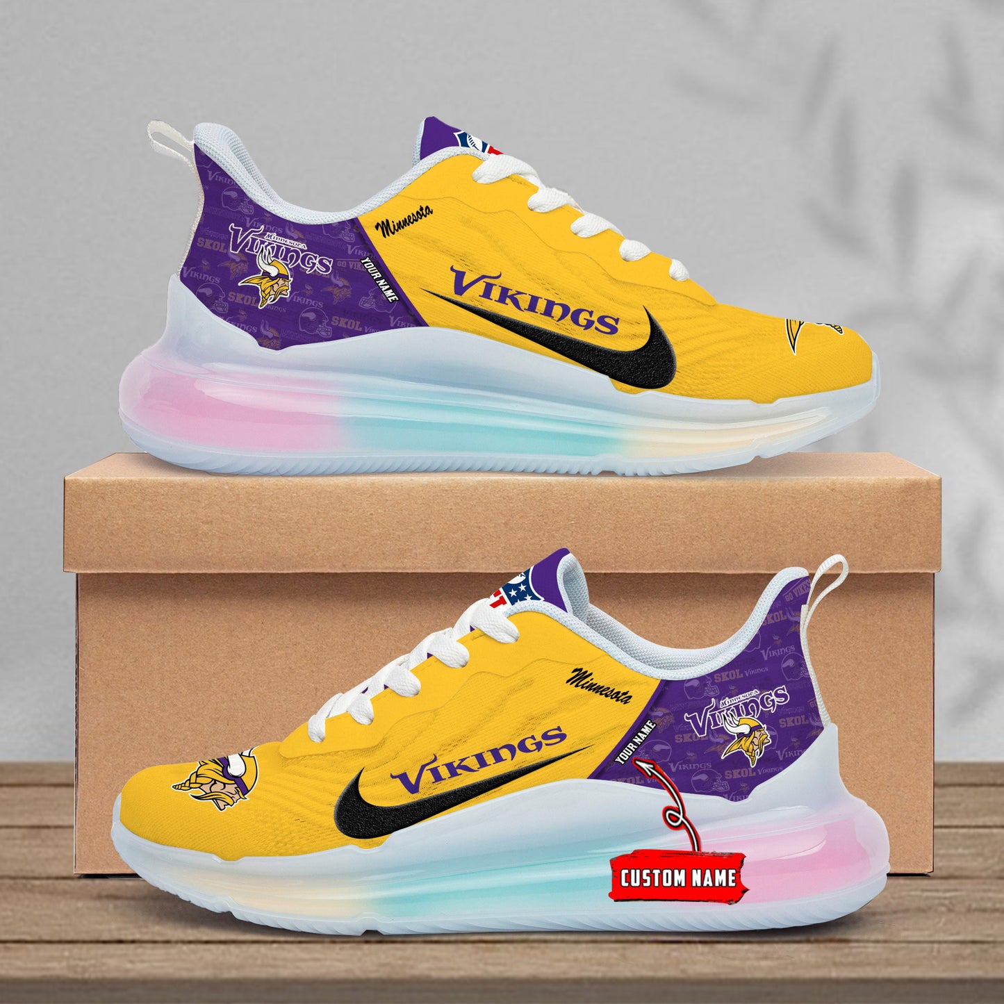 Minnesota Vikings  Rainbow Cushion Running Shoes AZBTCRS00018