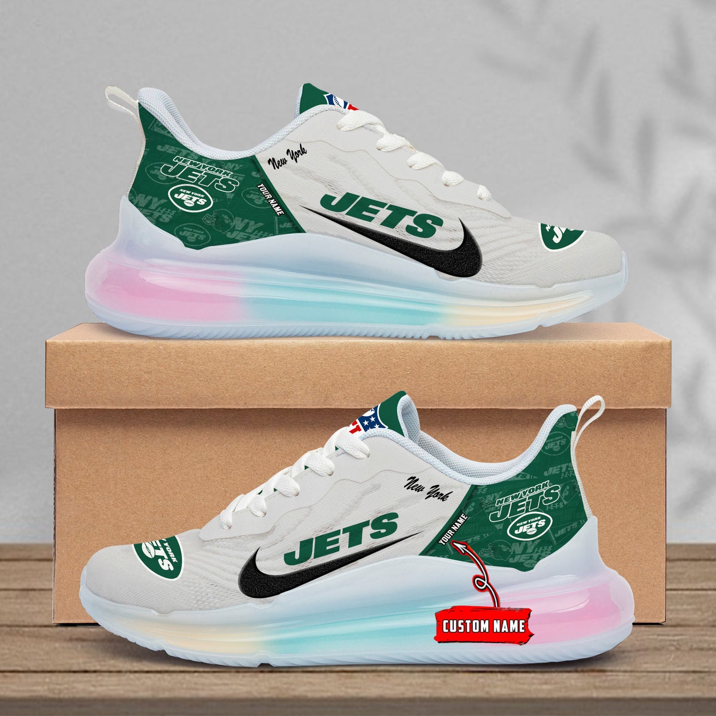 New York Jets Rainbow Cushion Running Shoes AZBTCRS00022