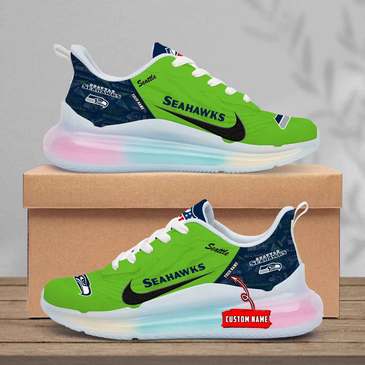 Seattle seahawks  Rainbow Cushion Running Shoes AZBTCRS00029