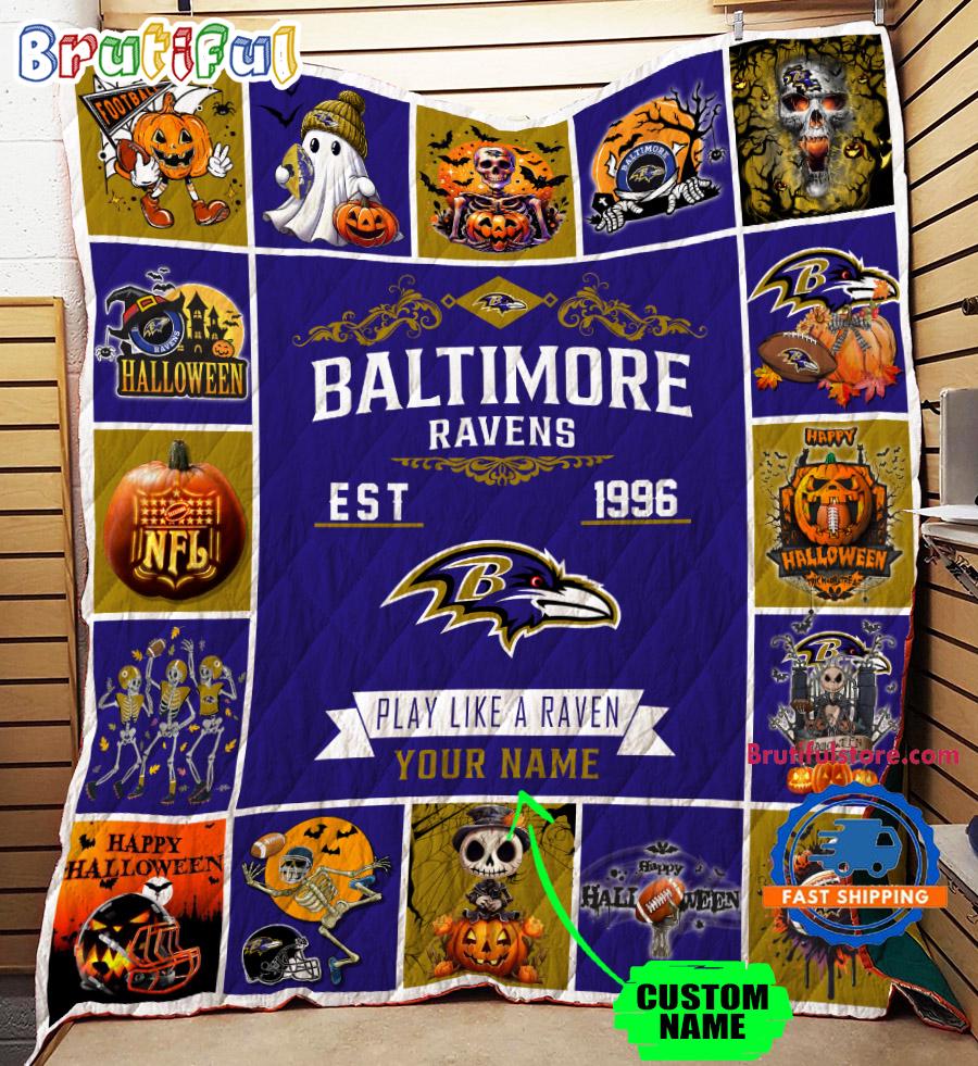 Baltimore Ravens Special Pumpkin Halloween Quilt Blanket AZBTQLT000003