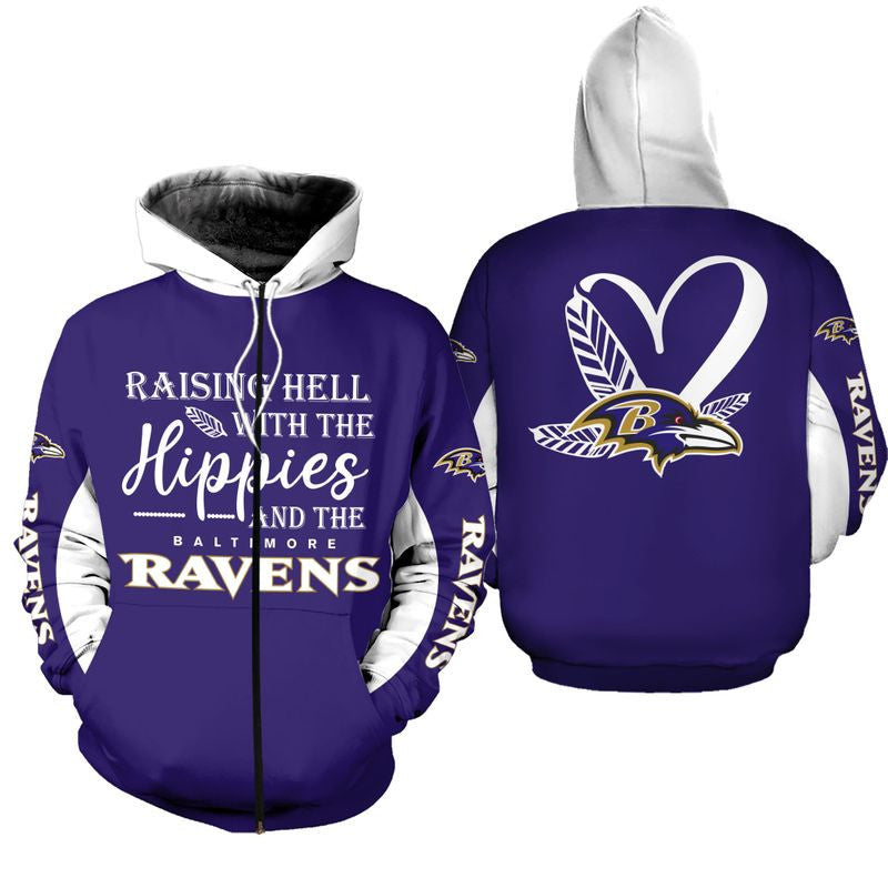 NFL Baltimore Ravens Limited Edition All Over Print Hoodie Sweatshirt Zip Hoodie T shirt Unisex Size NEW018009