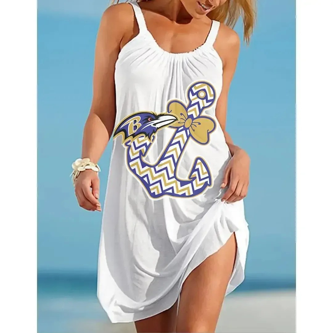 NFL Baltimore Ravens Print Halter Beach Dress 35