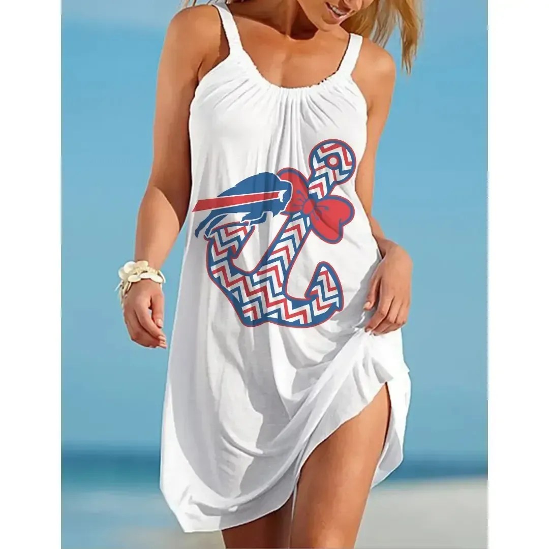 NFL Buffalo Bills Print Halter Beach Dress 31