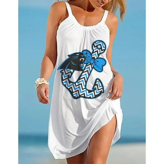 NFL Carolina Panthers Print Halter Beach Dress 56