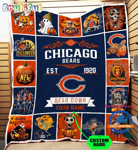 Chicago Bears Special Pumpkin Halloween Quilt Blanket AZBTQLT000006