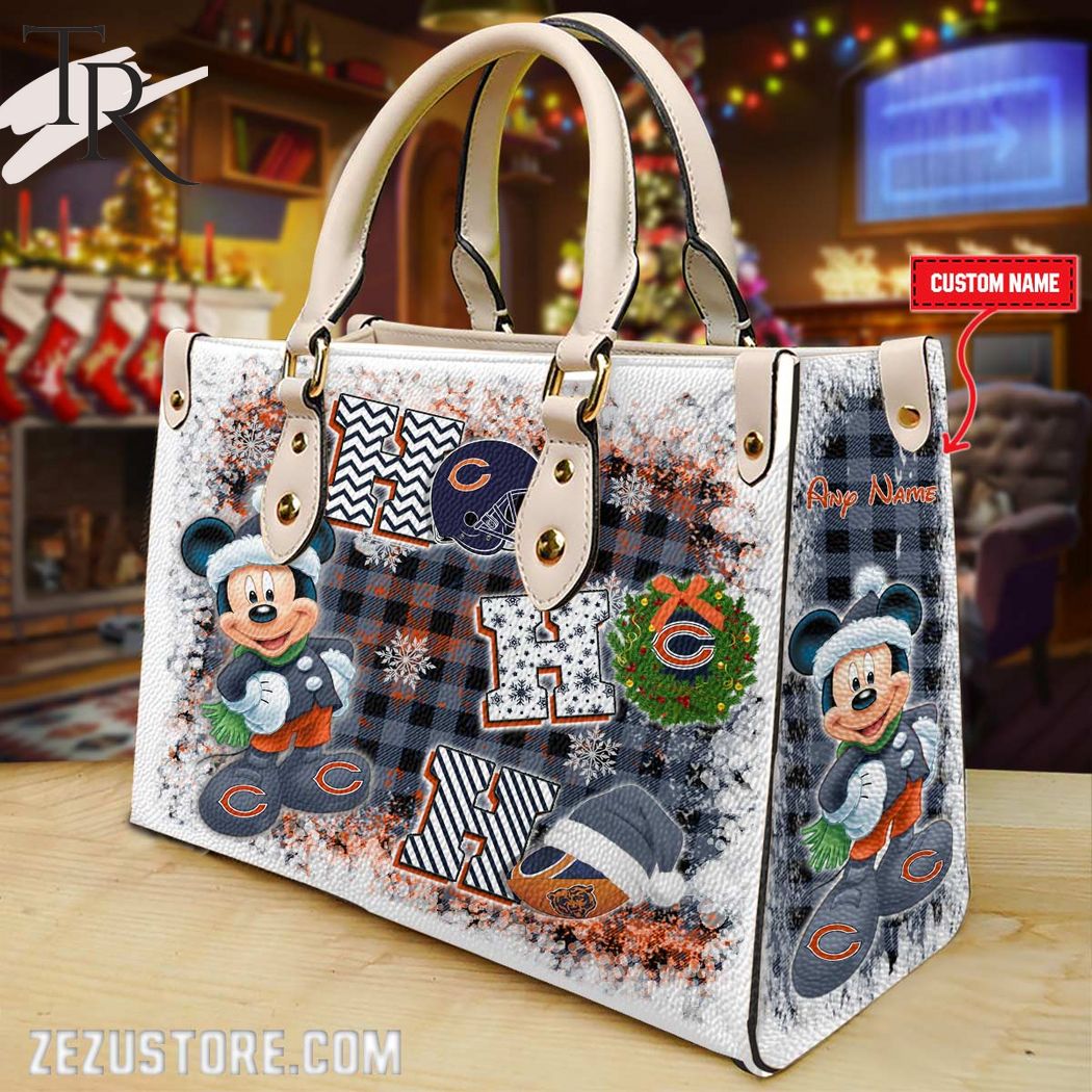 Chicago Bears Personalized Ho Ho Ho Christmas Leather Hand Bag BBLTHB477