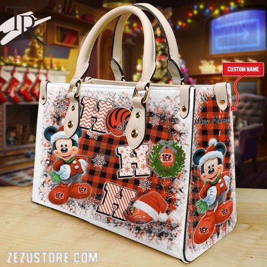 Cincinnati Bengals Personalized Ho Ho Ho Christmas Leather Hand Bag BBLTHB478