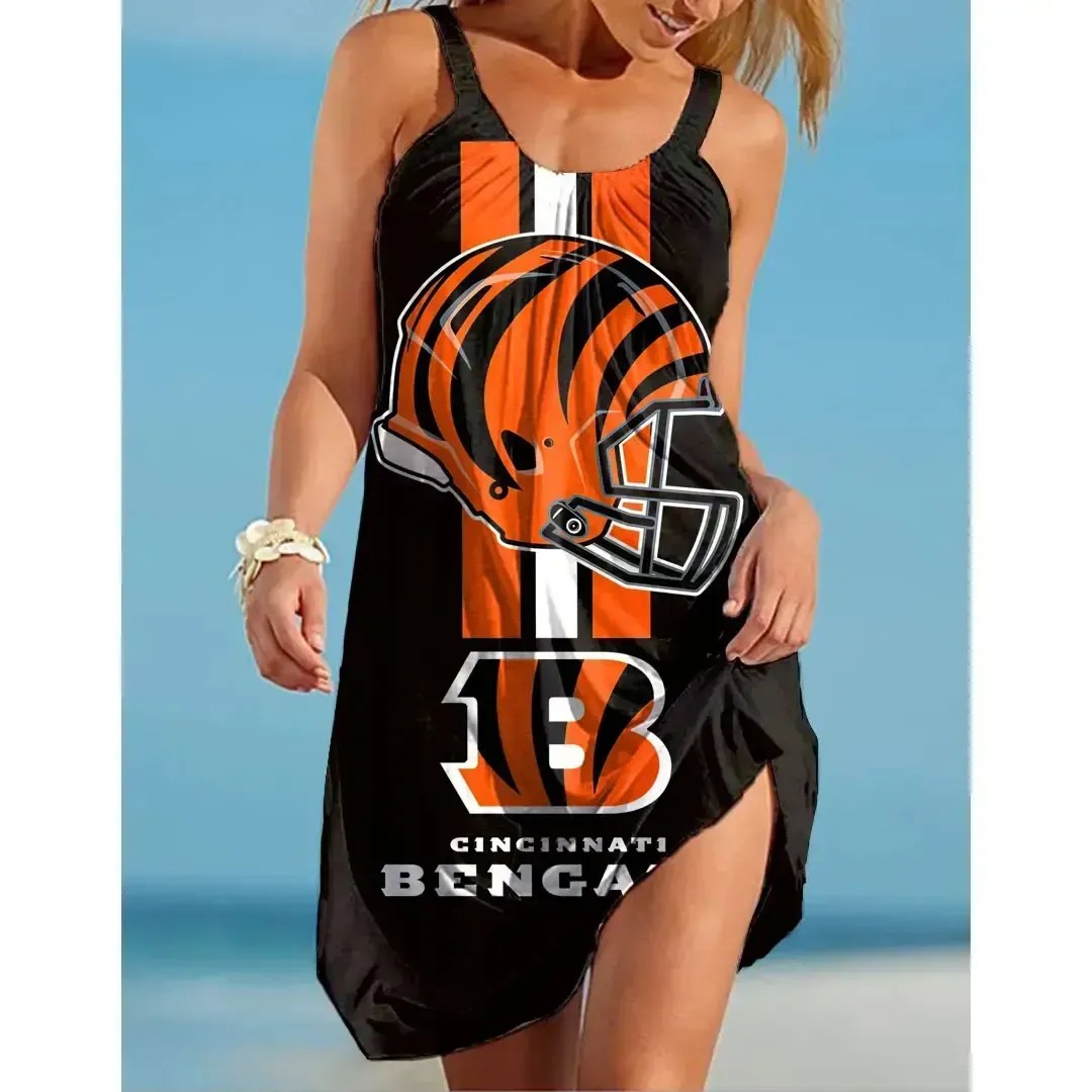 Nfl Cincinnati Bengals Printed Beach Dress For Leisure 37