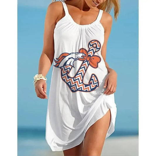 NFL Denver Broncos Print Halter Beach Dress 39