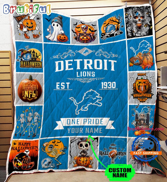 Detroit Lions Special Pumpkin Halloween Quilt Blanket AZBTQLT000011