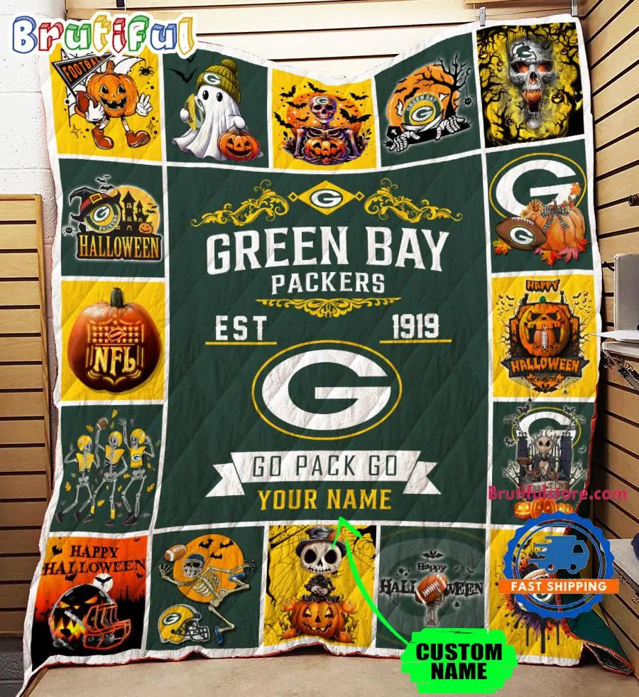 Green Bay Packers Special Pumpkin Halloween Quilt Blanket AZBTQLT000012