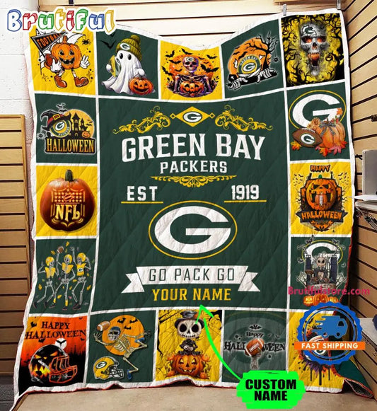 Green Bay Packers Special Pumpkin Halloween Quilt Blanket AZBTQLT000012