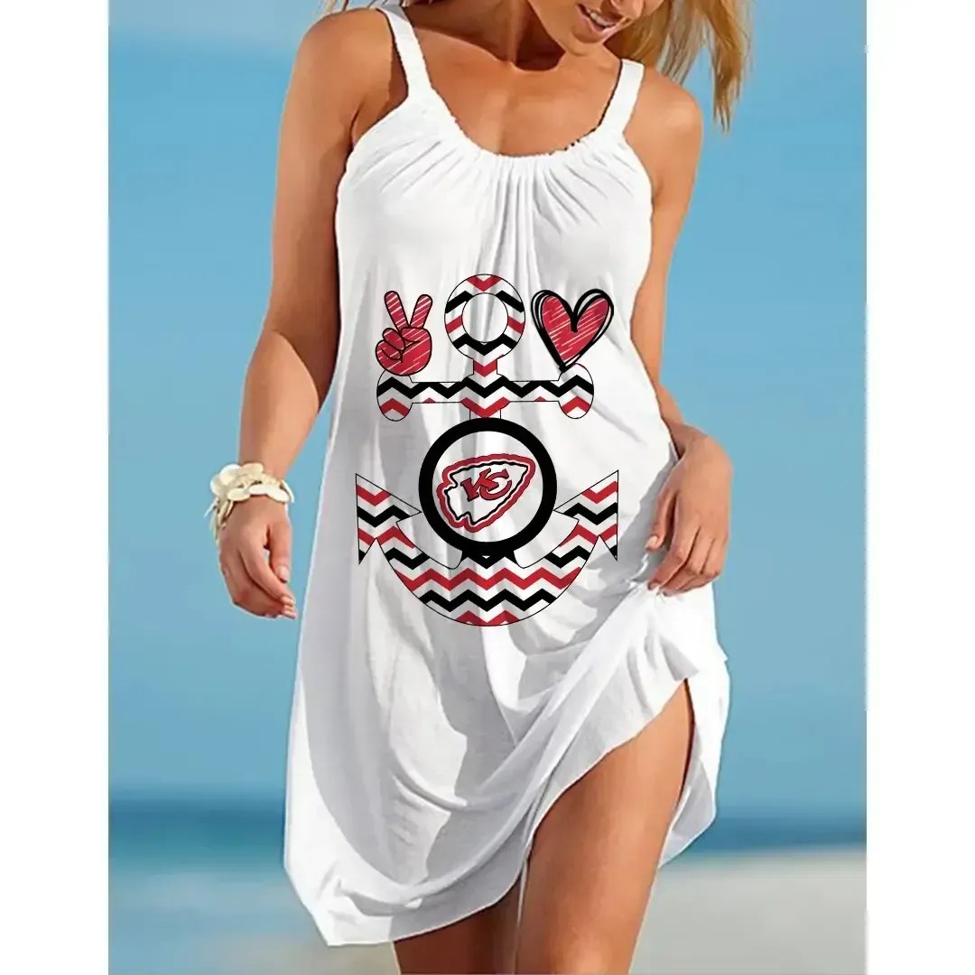 NFL Kansas City Chiefs Print Casual Sleeveless Cover Up Beach Dress 41
