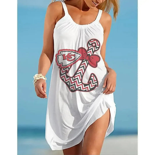 NFL Kansas City Chiefs Print Halter Beach Dress 40