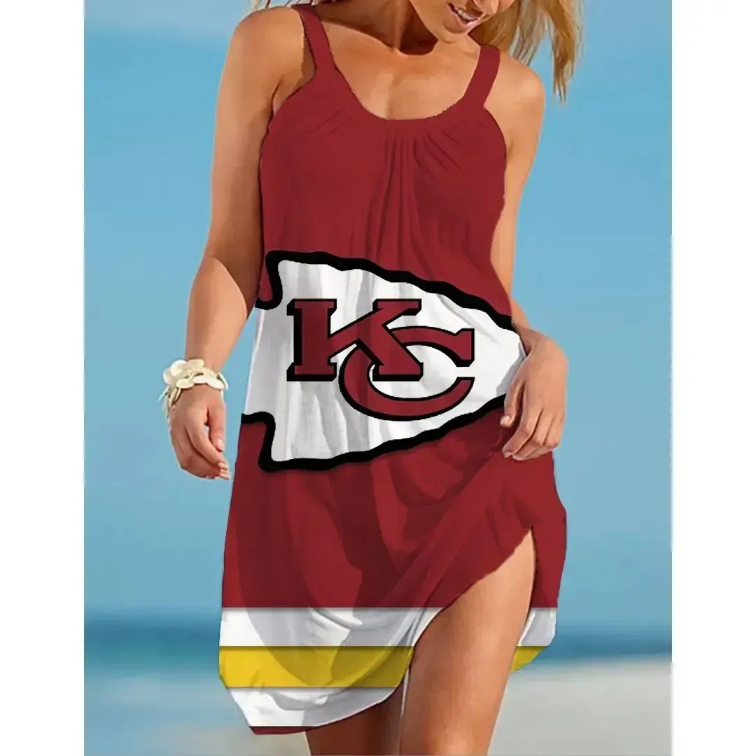 Nfl Kansas City Chiefs Printed Beach Dress For Leisure 42