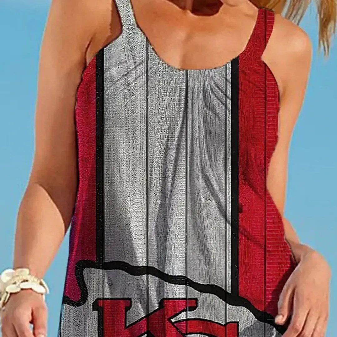 Nfl Kansas City Chiefs Printed Beach Dress For Leisure 43