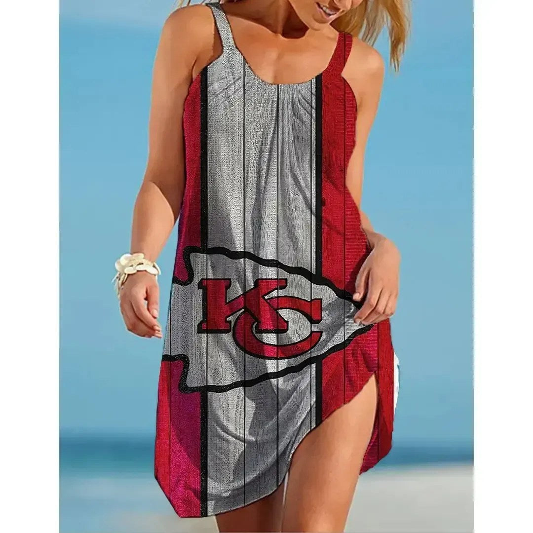 Nfl Kansas City Chiefs Printed Beach Dress For Leisure 43