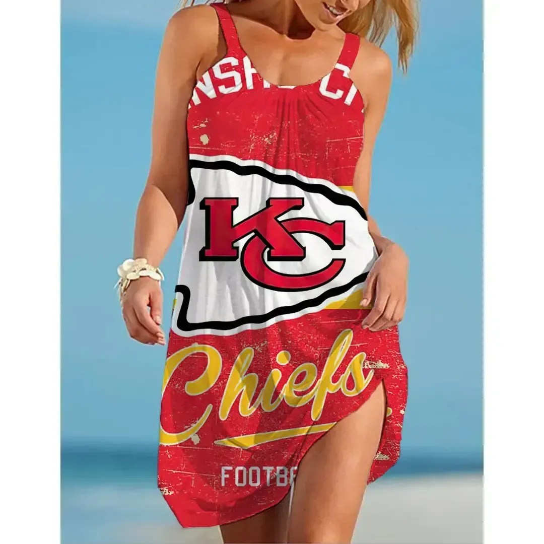 Nfl Kansas City Chiefs Printed Beach Dress For Leisure 44