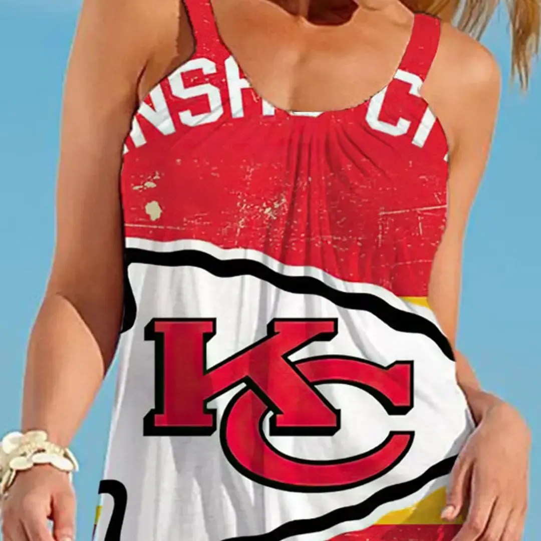 Nfl Kansas City Chiefs Printed Beach Dress For Leisure 44