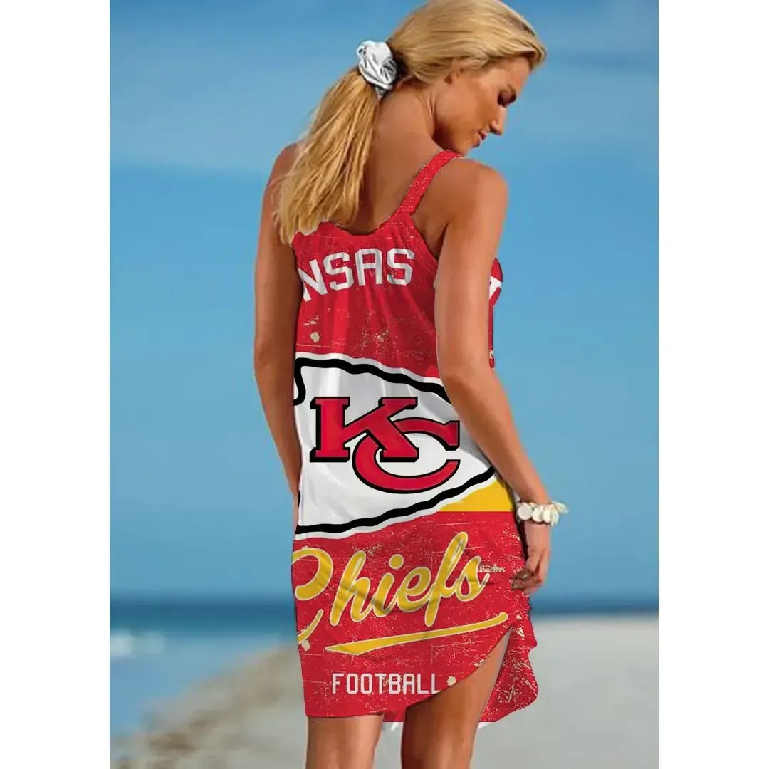 Nfl Kansas City Chiefs Printed Beach Dress For Leisure 44