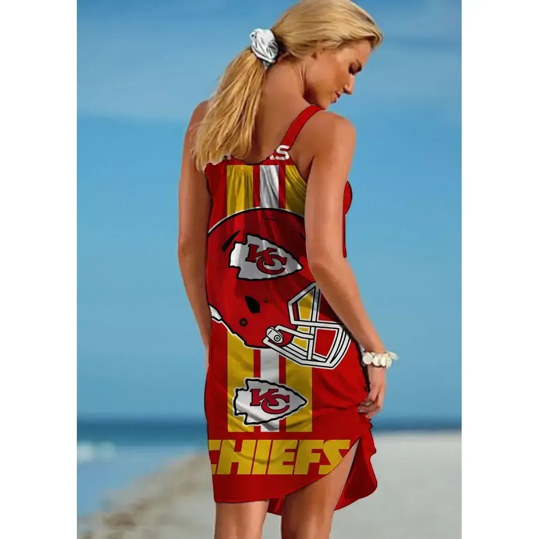 Nfl Kansas City Chiefs Printed Beach Dress For Leisure 45