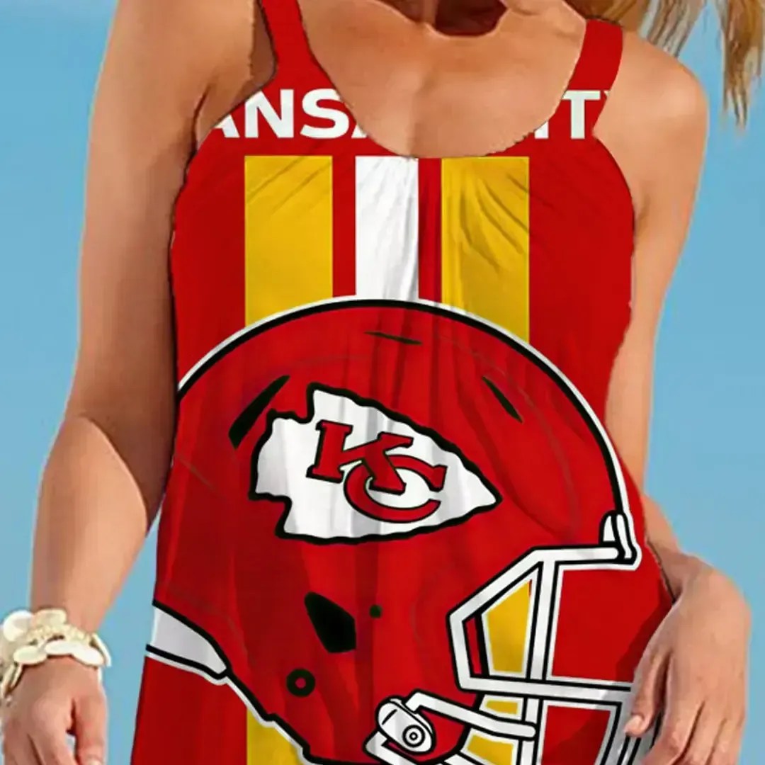 Nfl Kansas City Chiefs Printed Beach Dress For Leisure 45
