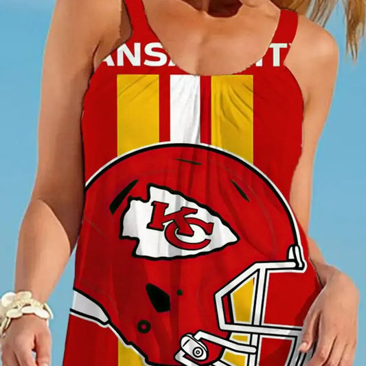Nfl Kansas City Chiefs Printed Beach Dress For Leisure 45
