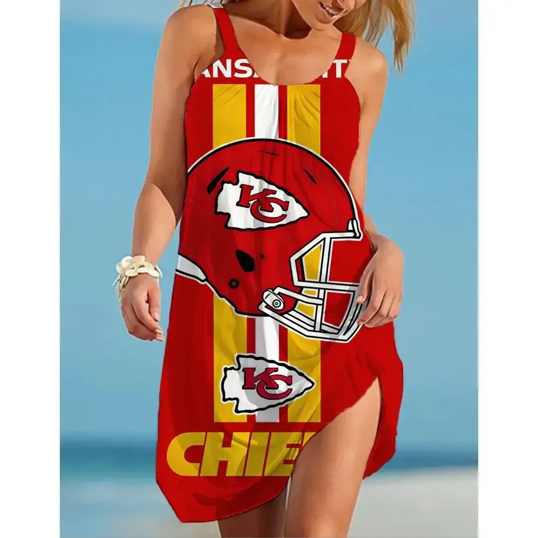 Nfl Kansas City Chiefs Printed Beach Dress For Leisure 45