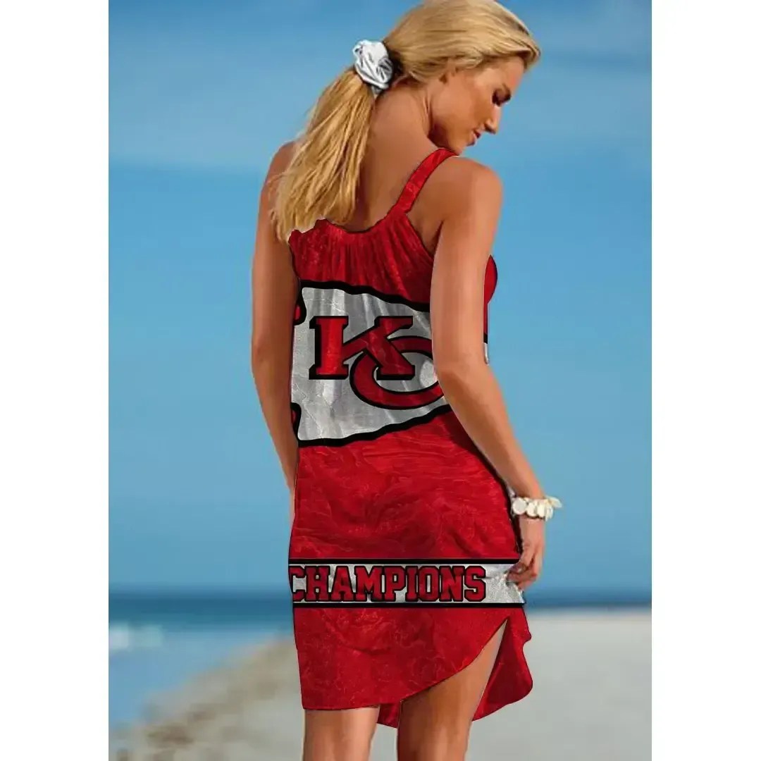 Nfl Kansas City Chiefs Printed Beach Dress For Leisure 46