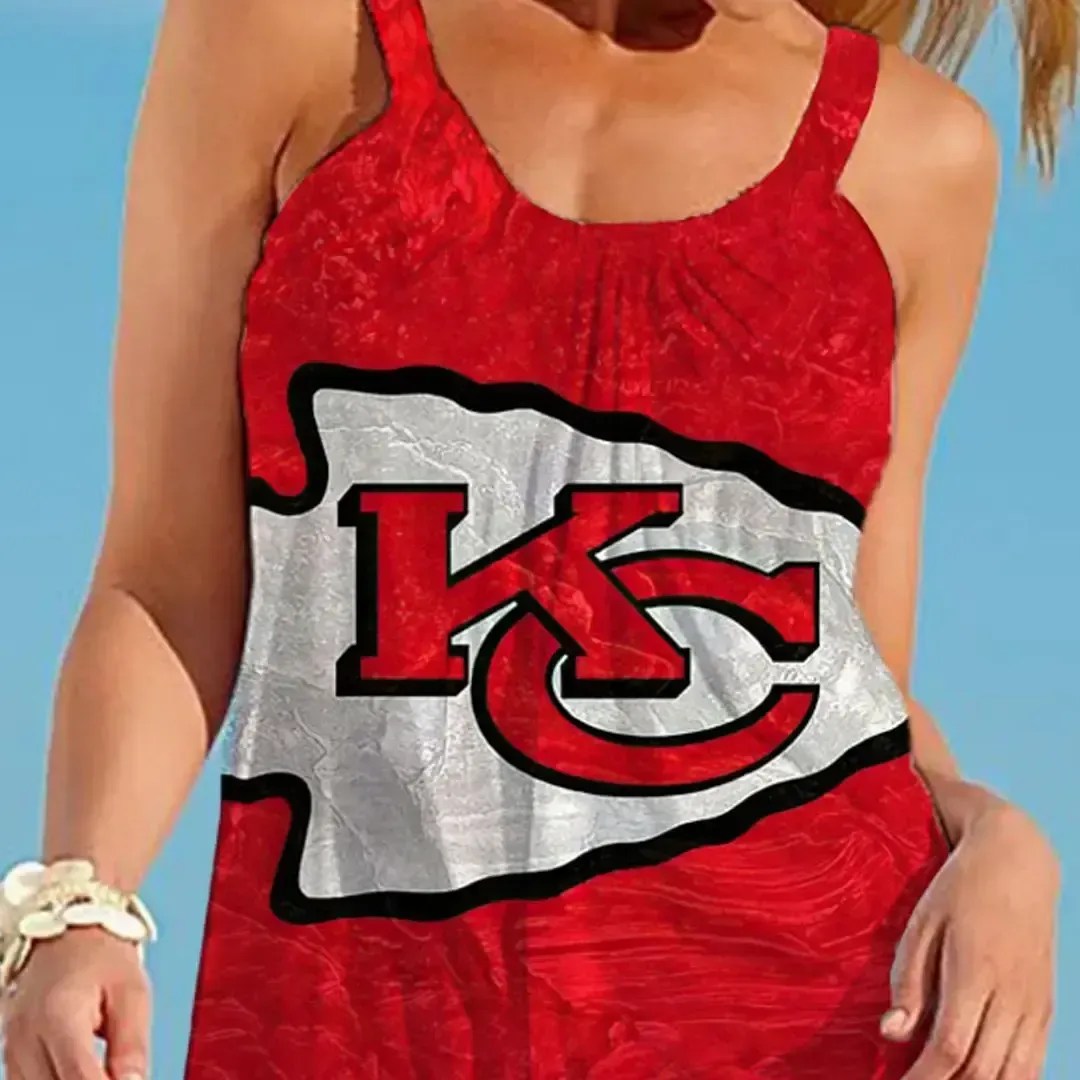 Nfl Kansas City Chiefs Printed Beach Dress For Leisure 46