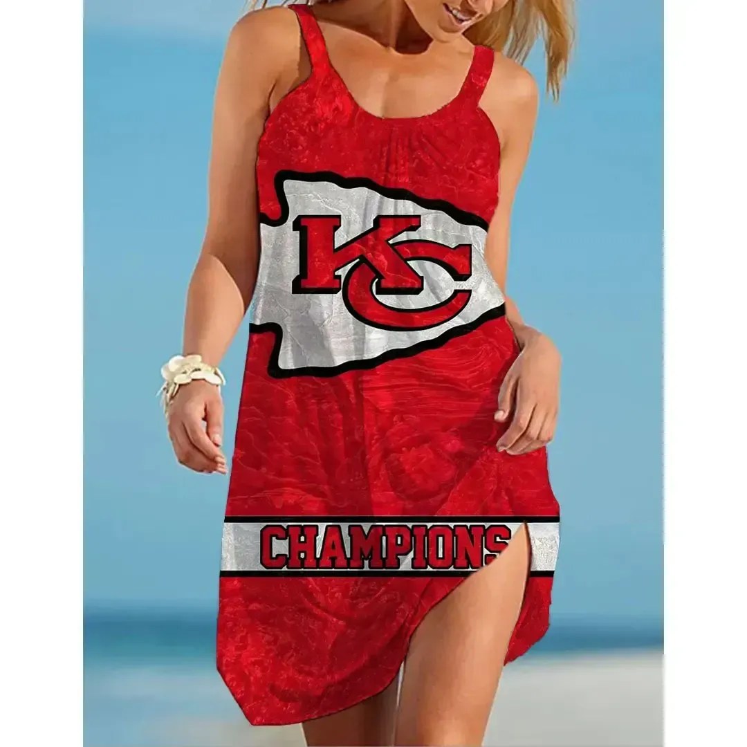 Nfl Kansas City Chiefs Printed Beach Dress For Leisure 46