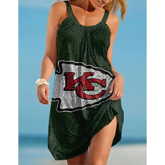 Nfl Kansas City Chiefs Printed Beach Dress For Leisure 47