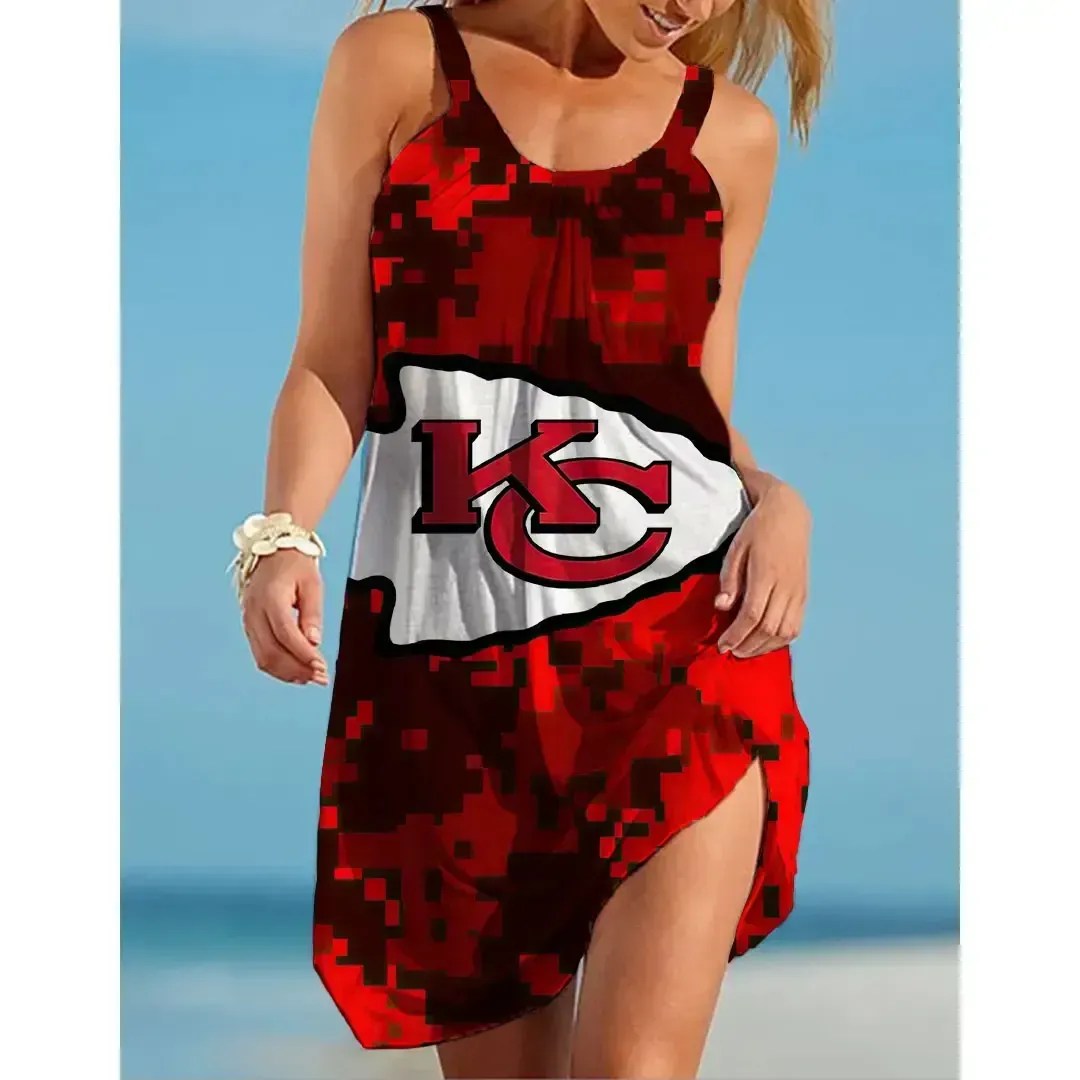 Nfl Kansas City Chiefs Printed Beach Dress For Leisure 48