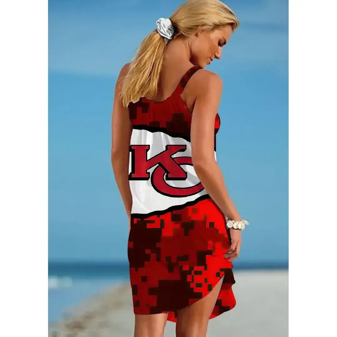 Nfl Kansas City Chiefs Printed Beach Dress For Leisure 48