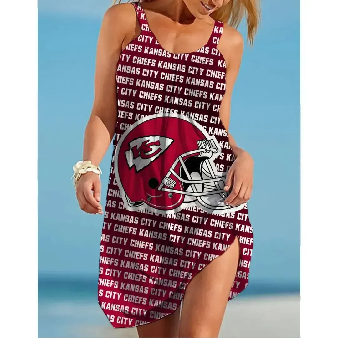 Nfl Kansas City Chiefs Printed Beach Dress For Leisure 49