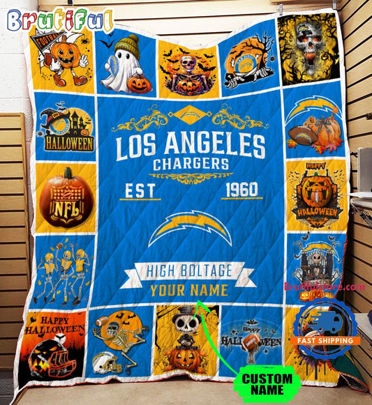 Los Angeles Chargers Special Pumpkin Halloween Quilt Blanket AZBTQLT000018