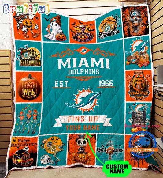 Miami Dolphins Special Pumpkin Halloween Quilt Blanket AZBTQLT000020