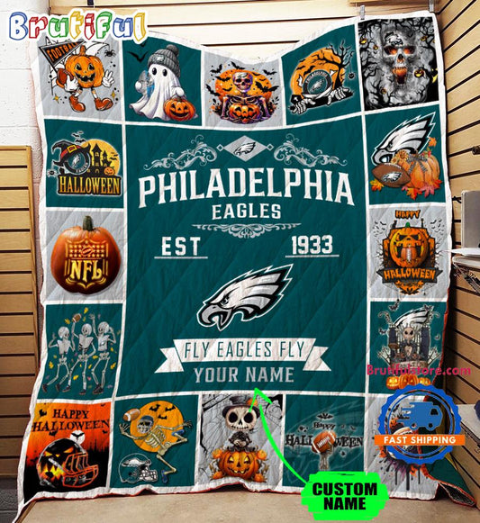 Philadelphia Eagles Special Pumpkin Halloween Quilt Blanket AZBTQLT000026