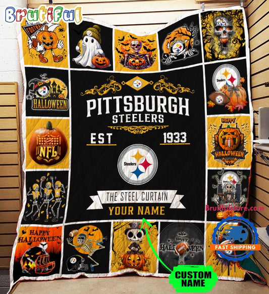 Pittsburgh Steelers Special Pumpkin Halloween Quilt Blanket AZBTQLT000027