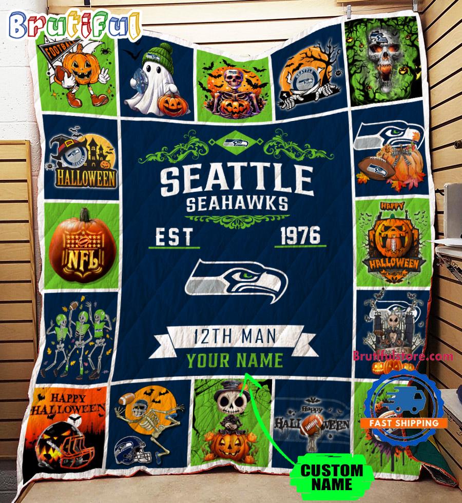 Seattle Seahawks Special Pumpkin Halloween Quilt Blanket AZBTQLT000029