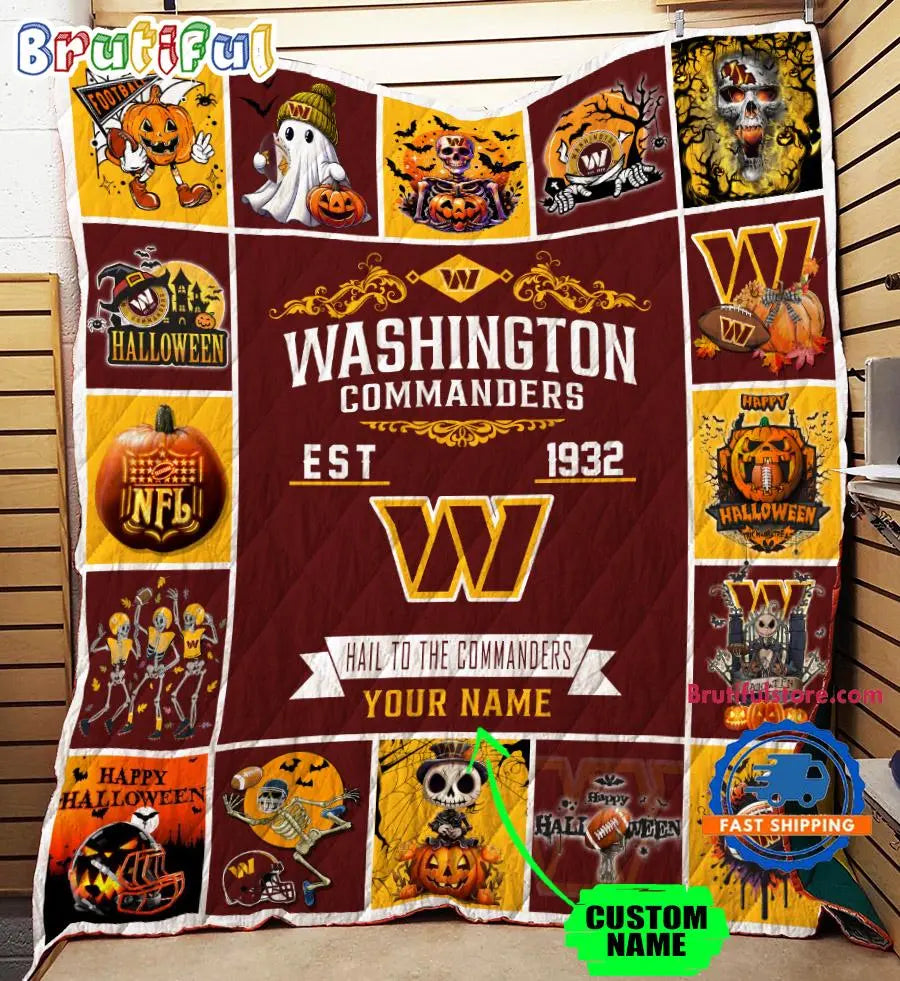 Washington Commanders Special Pumpkin Halloween Quilt Blanket AZBTQLT000032