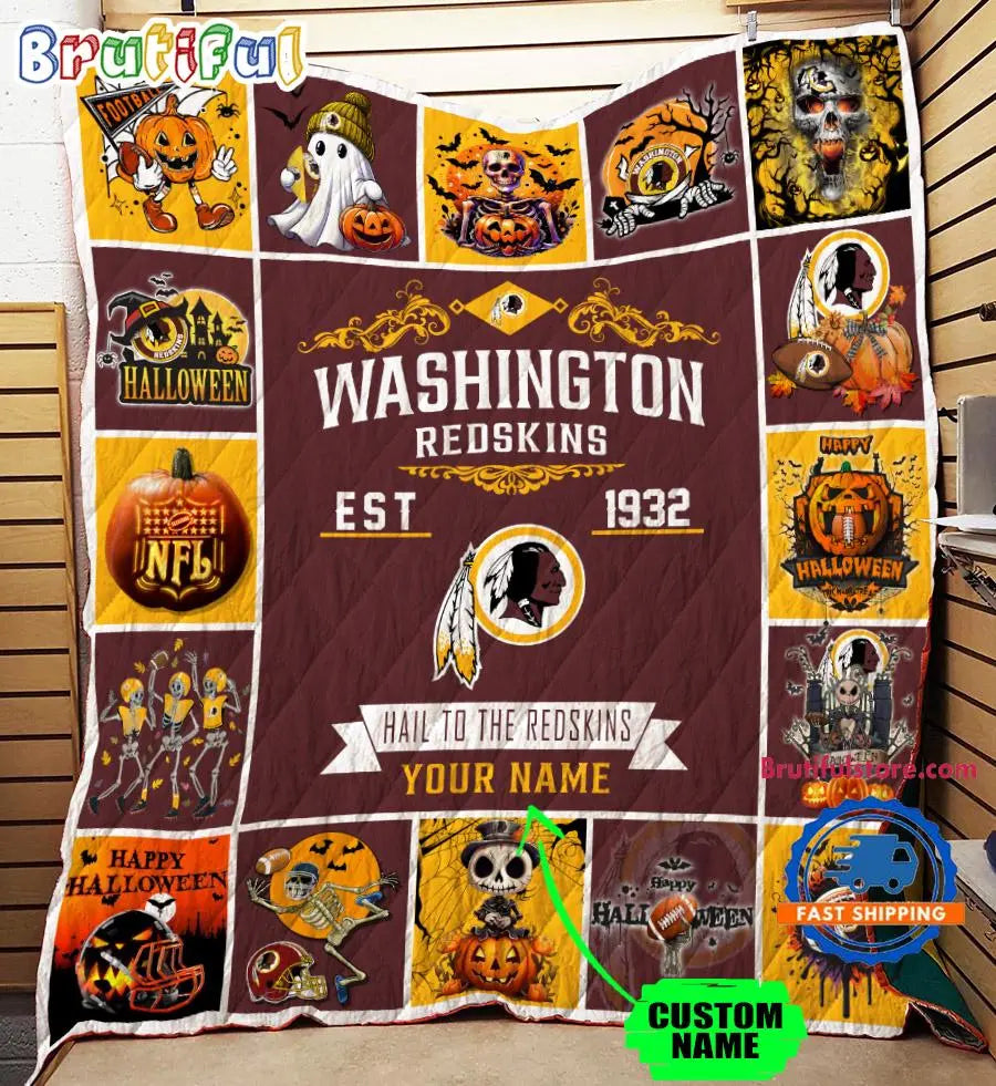 Washington Commanders Special Pumpkin Halloween Quilt Blanket AZBTQLT000033
