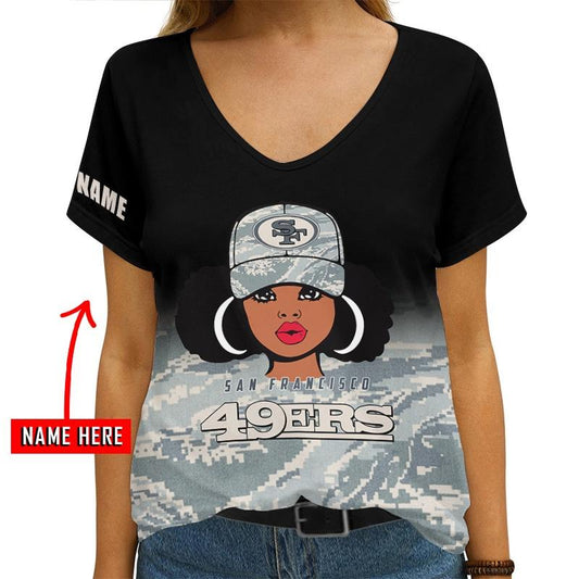 San Francisco 49ers Personalized V-neck Women T-shirt AGCWTS631