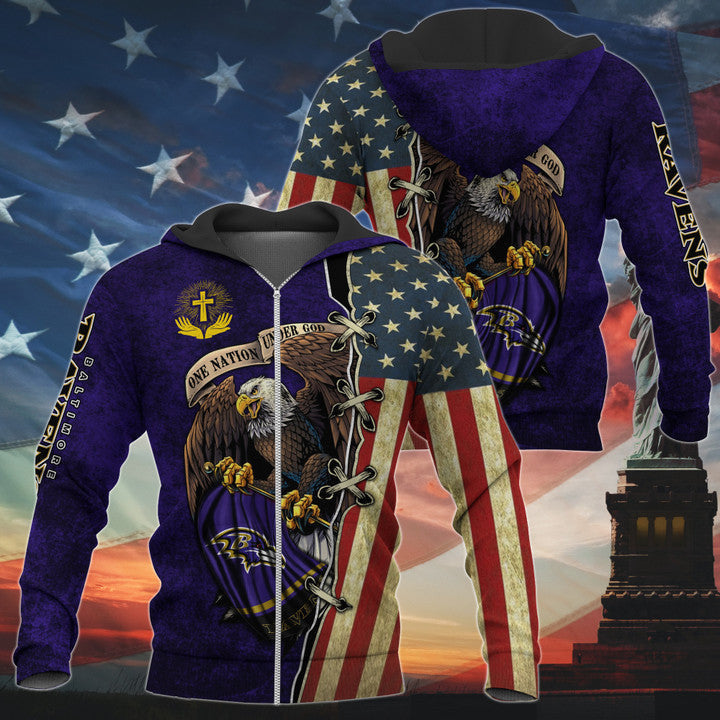 One Nation Under God Baltimore Ravens Hoodie Full Zip Hoodies