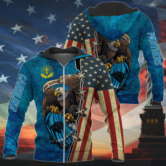 One Nation Under God Carolina Panthers Hoodie Full Zip Hoodies
