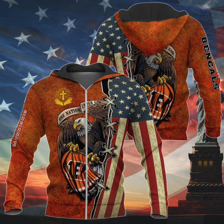 One Nation Under God Cincinnati Bengals Hoodie Full Zip Hoodies