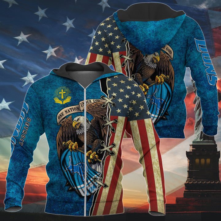 One Nation Under God Detroit Lions Hoodie Full Zip Hoodies