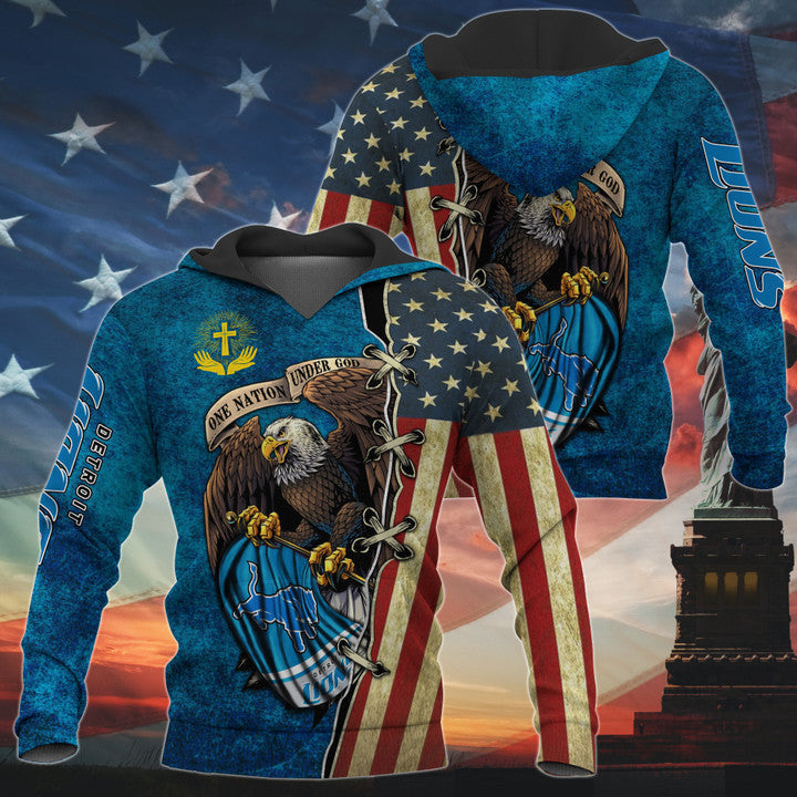 One Nation Under God Detroit Lions Hoodie Full Zip Hoodies