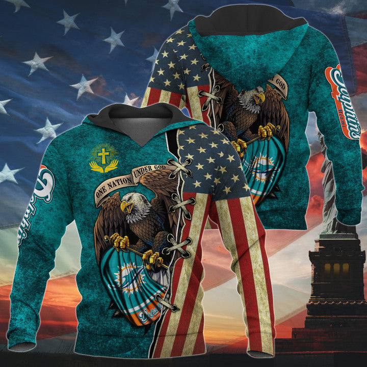 One Nation Under God Miami Dolphins Hoodie Full Zip Hoodies