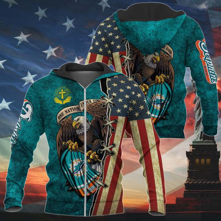 One Nation Under God Miami Dolphins Hoodie Full Zip Hoodies